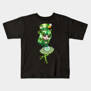 St Patricks Day Girls Anime manga green dress Kids T-Shirt